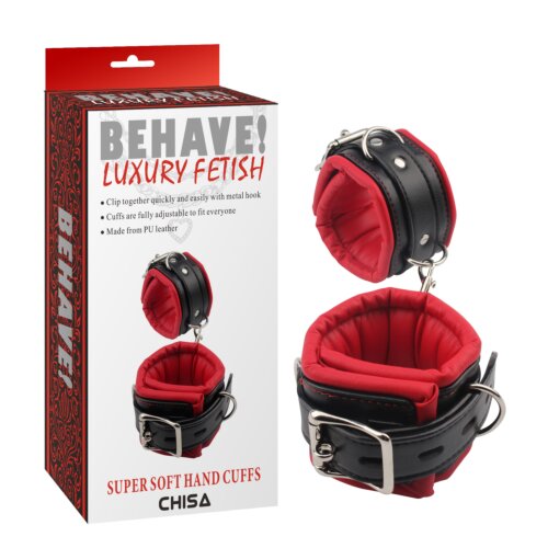 Наручники чорні Chisa Behave!Luxury Fetish з м'якою червоною підкладкою