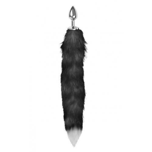 Анальна пробка з хвостом Anal plug faux fur fox tail black polyeste