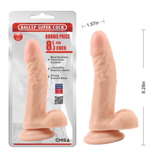 Фалоімітатор реалістичний Chisa Ballsy Super Cock 8.3 з мошонкою, на присосці, бежевий