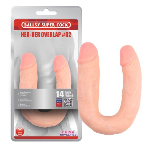 Фалоімітатор подвійний Chisa Ballsy Super Cock Her-Her Overlap #02, бежевий