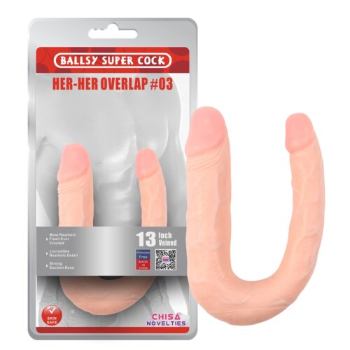 Фалоімітатор подвійний Chisa Ballsy Super Cock Her-Her Overlap #03, бежевий