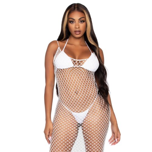 Еротична сукня довга у велику сітку Leg Avenue, біла, O/S