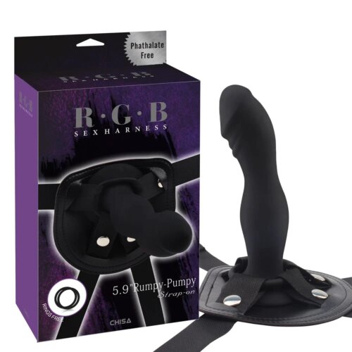 Страпон рельєфний Chisa R.G.B Sex Harntss 5.9" Rumpy-Pumpy Strap-on, чорний