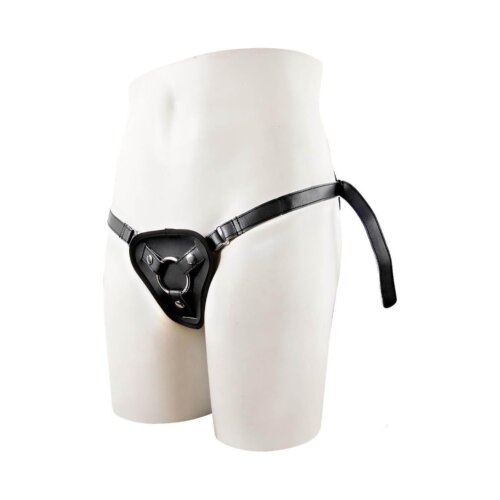 Трусики для страпону з 2 кільцями STRAPON BLACK PU HARNESS WITH TWO RINGS