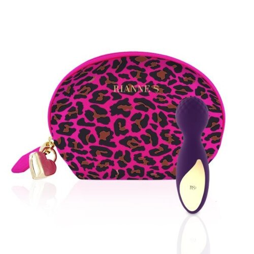 Міні-мікрофон вібратор Rianne S Essentials Lovely Leopard Mini Wand в сумочці, фіолетовий