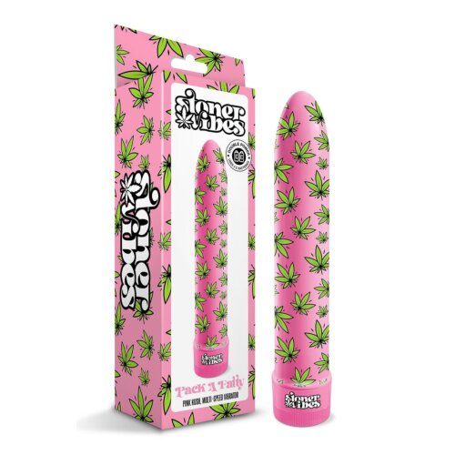 Вібратор нереалістичний із принтом Stoner Vibes Global Novelties, рожевий, 20.3 х 3.8 см