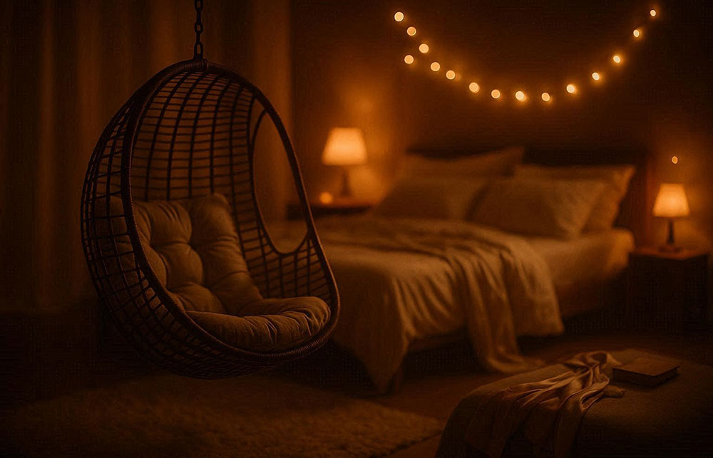 спальня з підвісною гойдалкою, інтимна атмосфера